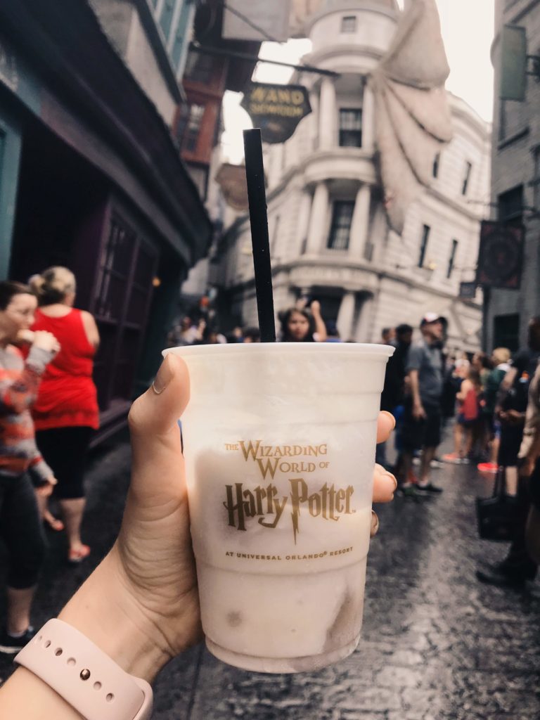 Detail shot of Butterbeer in Diagon Alley from the Wizarding World of Harry Potter