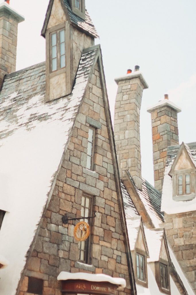 Snowy roofs in Hogsmeade at the Wizarding World of Harry Potter