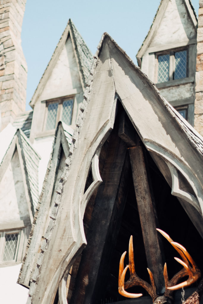Antlers above the entrance to the Three Broomsticks